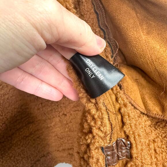 Rockstar Original Brown Suede Sherpa Lined Moto Heavy Zip Front Coat Size XL - Picture 8 of 8